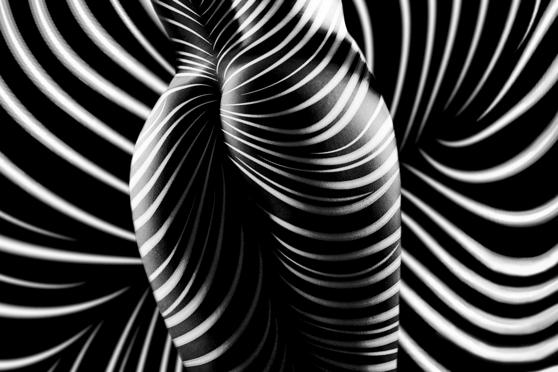 1ST PLACE - Black & White Nude PHOTO of the Year 2019, zebra nude - curves & lines - Kristian Liebrand